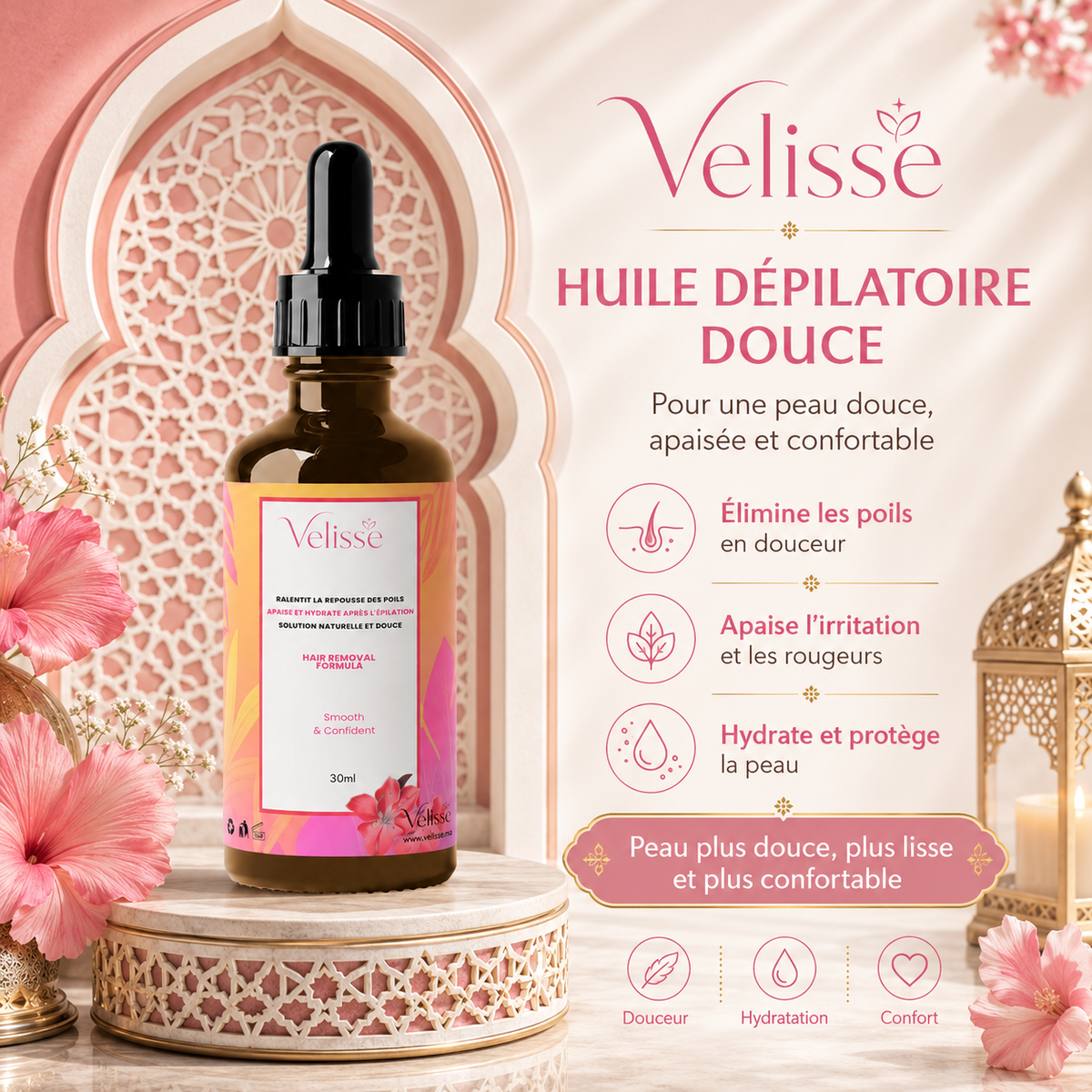 Velisse™ | Huile Dépilatoire Douce Tout-en-Un